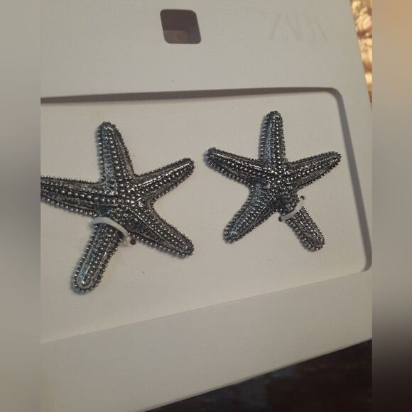 Nwt Zara Silvertone Statement Starfish Earrings - Picture 6 of 10